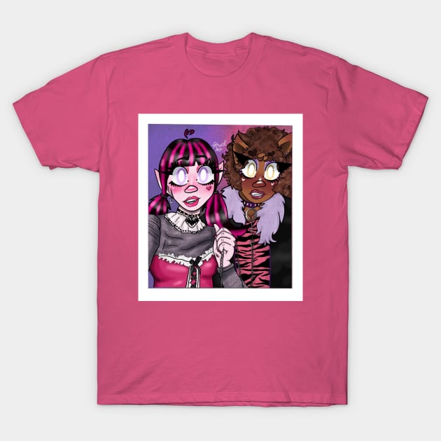 Draculaura and Clawdeen taking a picture T-Shirt by Shard Art